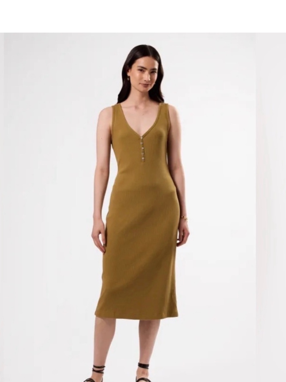 Amour Vert Deacon Organic Cotton Modal Rib Midi Dress Elm M NWOT